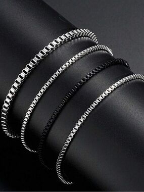 Elegant Men’s Box Chain Bracelet - Stainless Silver and Black